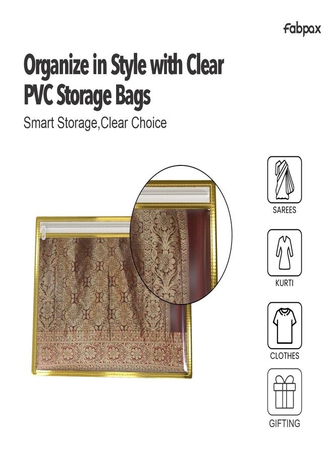 FabPax Saree Cover, Saree Cover for Gifting, Non-woven Single Saree Bags, Transparent Saree Covers With Zip, Saree Covers For Storage, Wardrobe Organiser, Size-36x42 cm (Golden, Set of 10) - Image 3